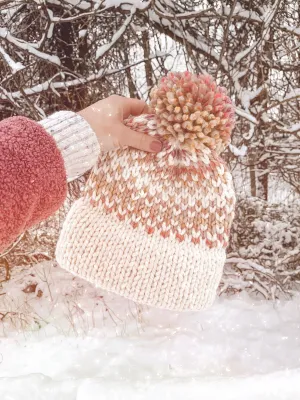 Adult Knitted Fair Isle Double Brim Beanie with Pom Pom // The Hallowell