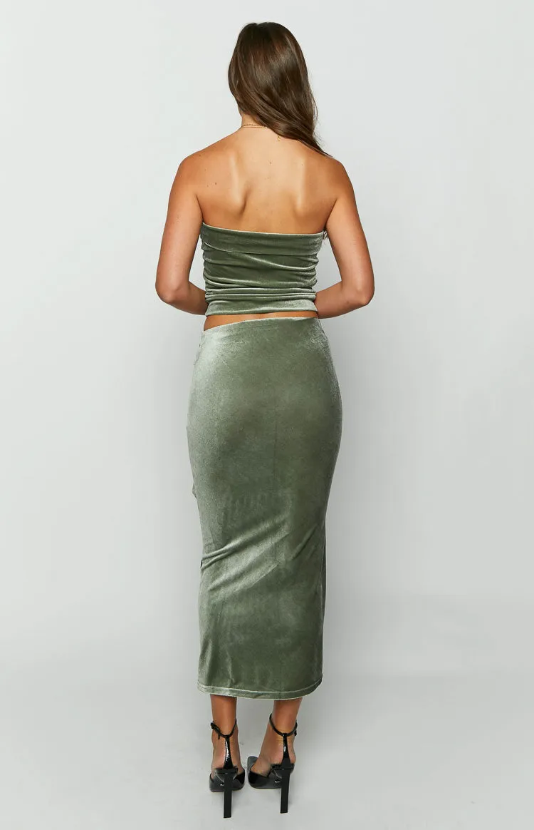 Arleth Green Velvet Maxi Skirt