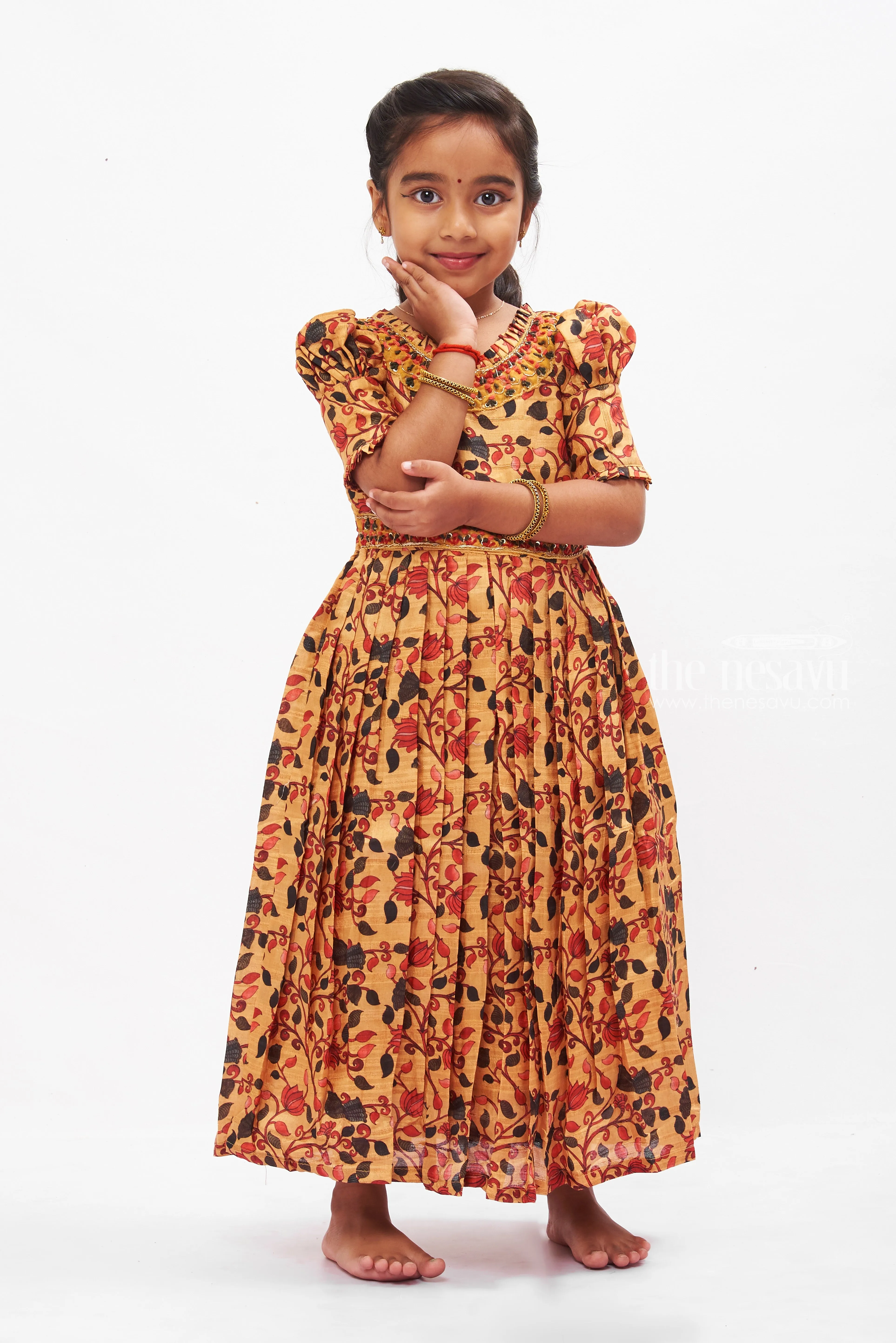 Autumnal Elegance Pleated Anarkali Gown for Girls