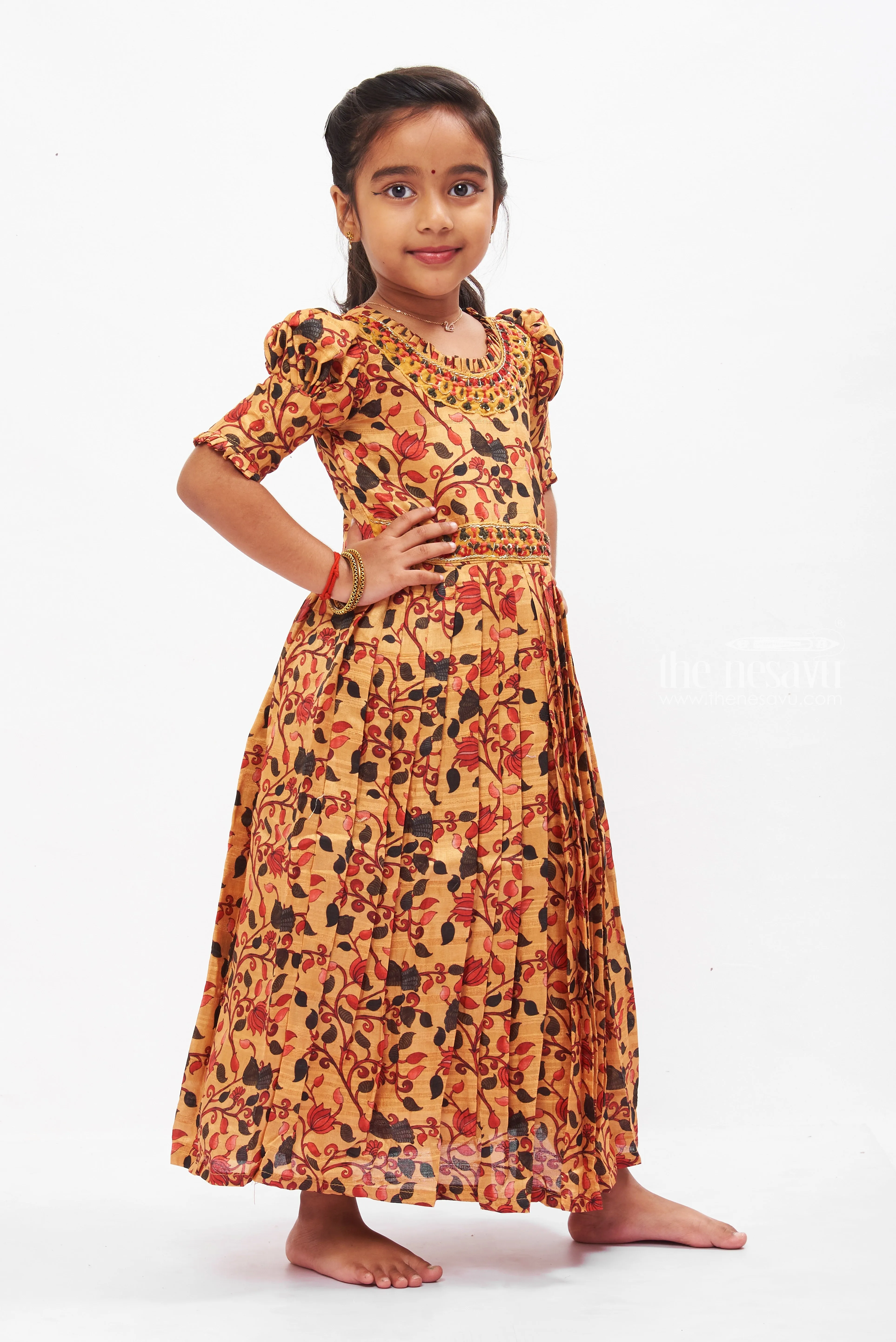 Autumnal Elegance Pleated Anarkali Gown for Girls