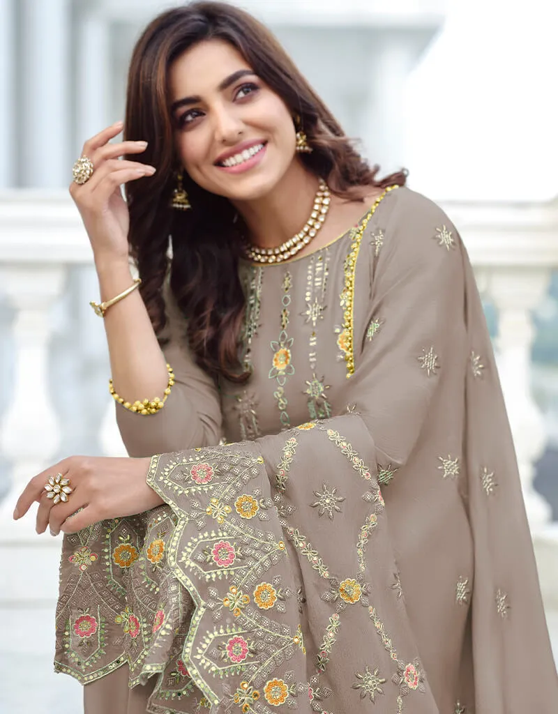 Beige Fox Georgette Palazzo Salwar Suit