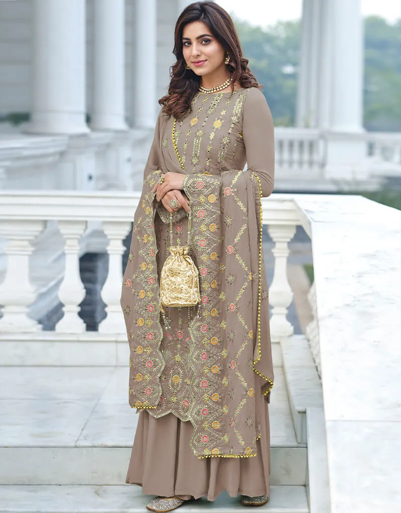 Beige Fox Georgette Palazzo Salwar Suit