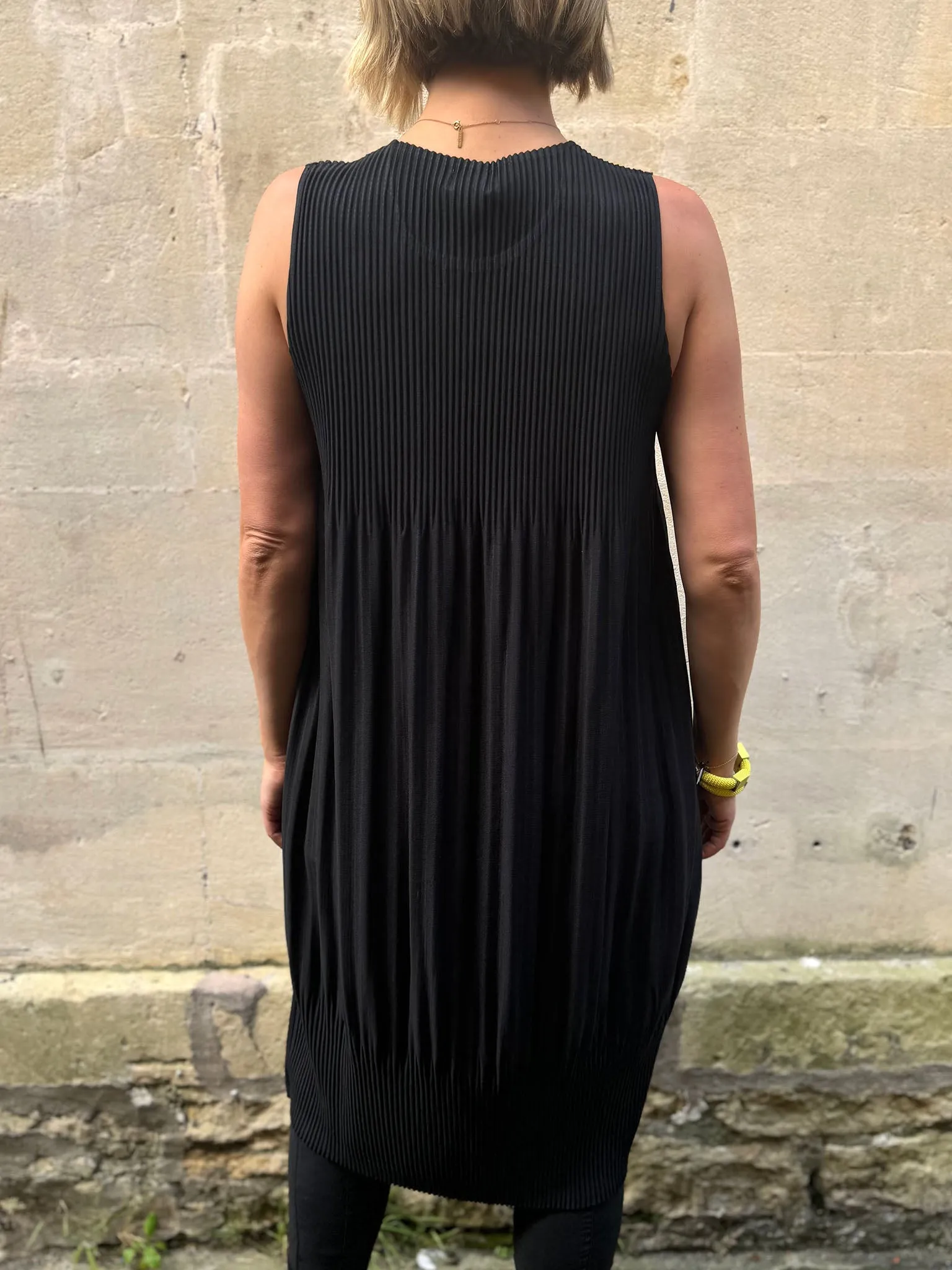 Black Pleated Tulip Dress