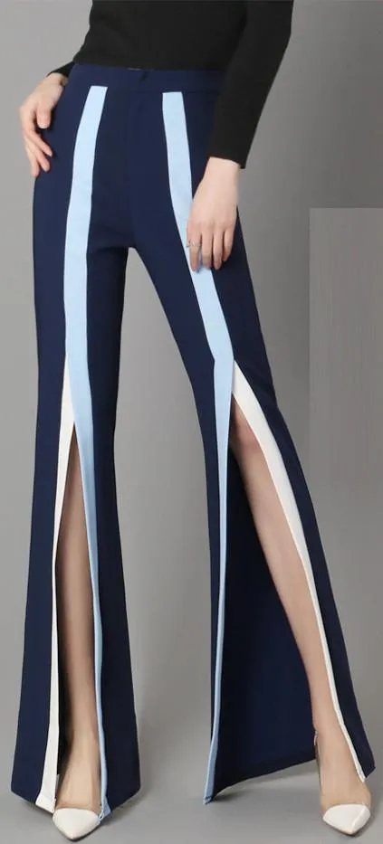 Color-Contrast Split Flared Pants