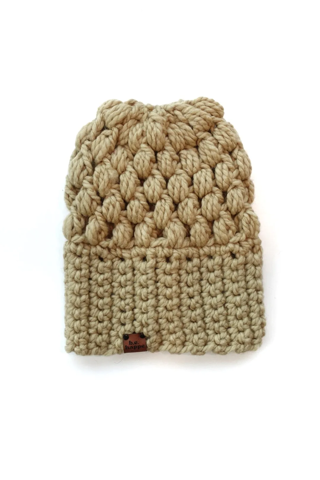 Crochet Puff Stitch Slouch Hat | Peanut Tan