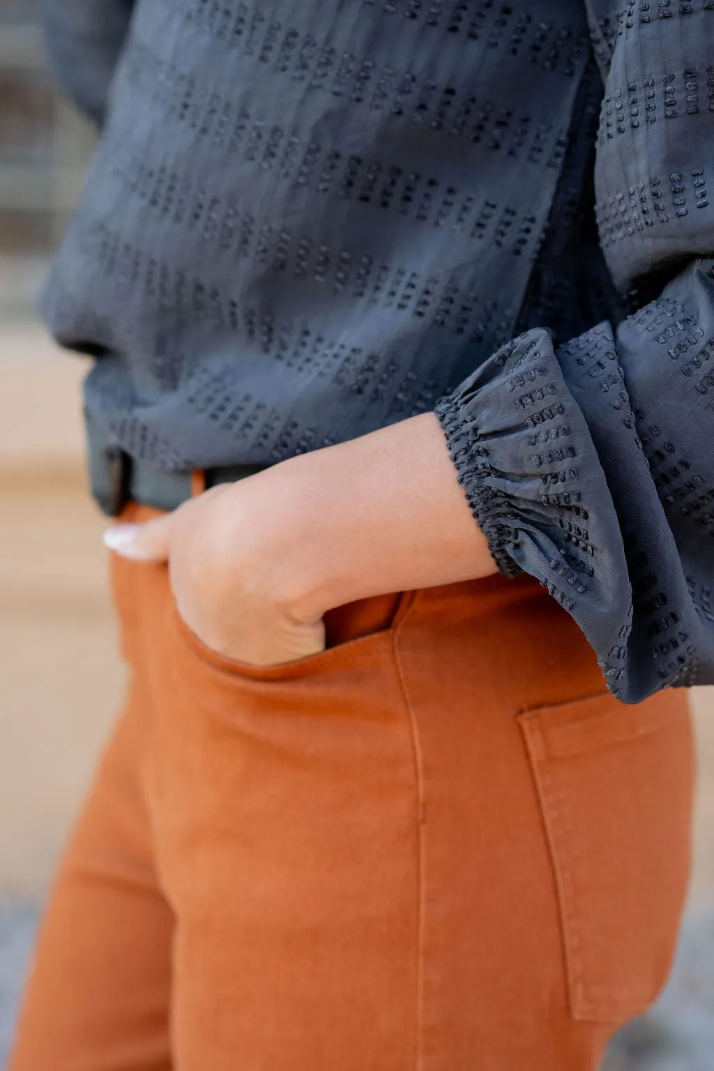 Dashed Cinched Sleeve Blouse