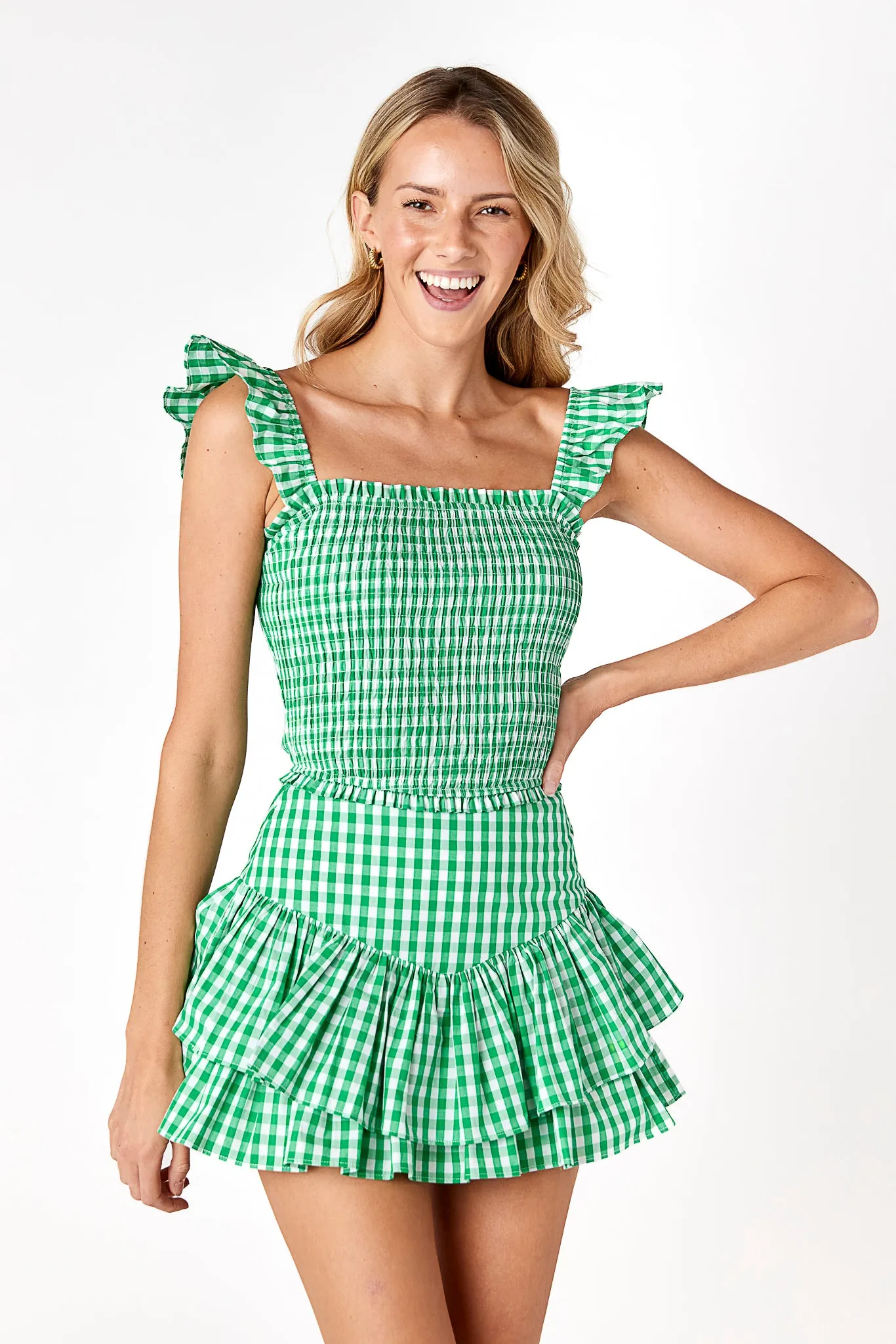 Elizabeth Layered Skirt Green Gingham