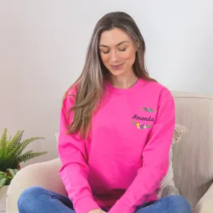 Embroidered Floral Name Candy Pink Sweatshirt