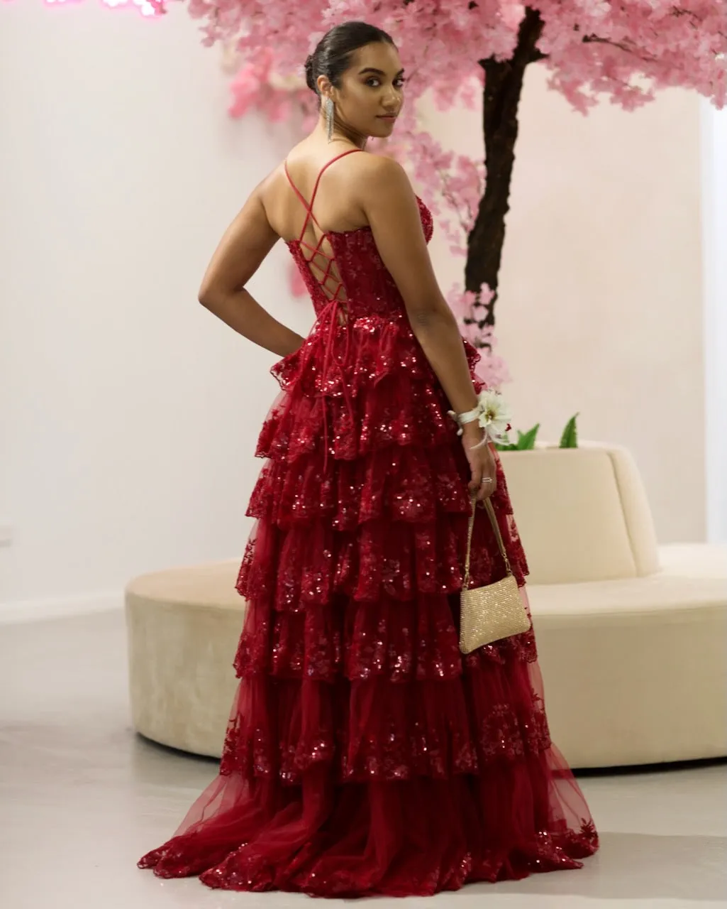 Felicia Ruffle Gown - Wine