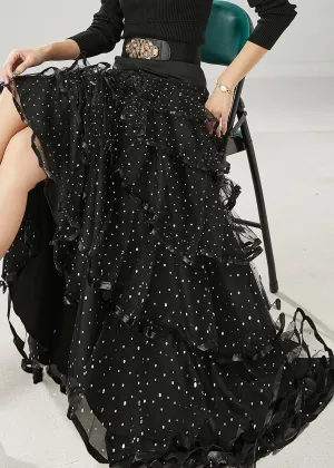 Fine Black Layered Ruffles Tulle Holiday Skirt Spring YU1011