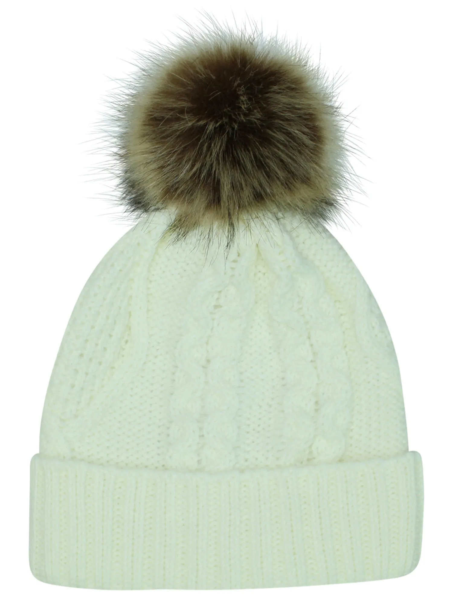 Fleece Lined Cable Knit Beanie Cap Hat With Pom Pom