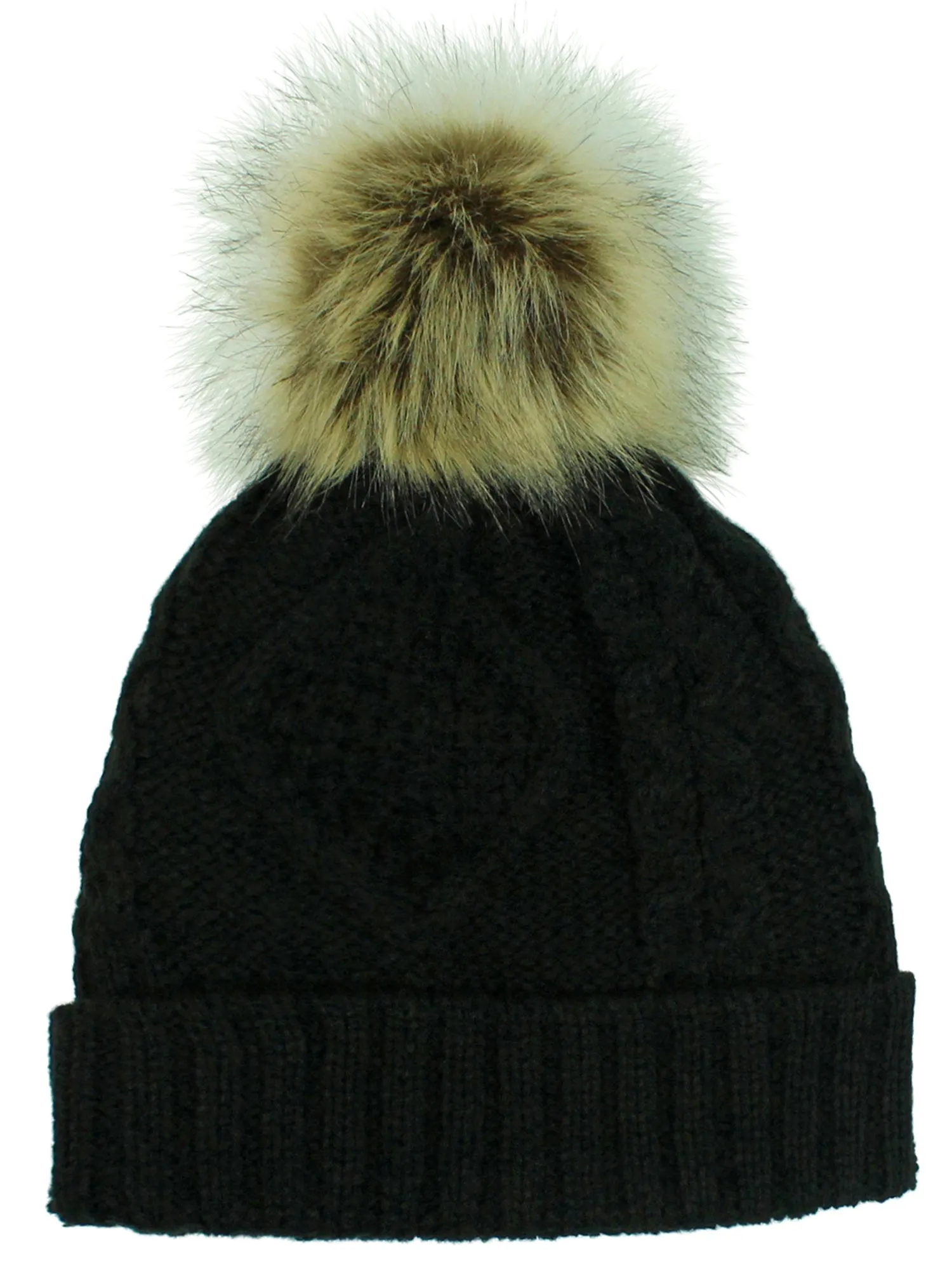 Fleece Lined Cable Knit Beanie Cap Hat With Pom Pom