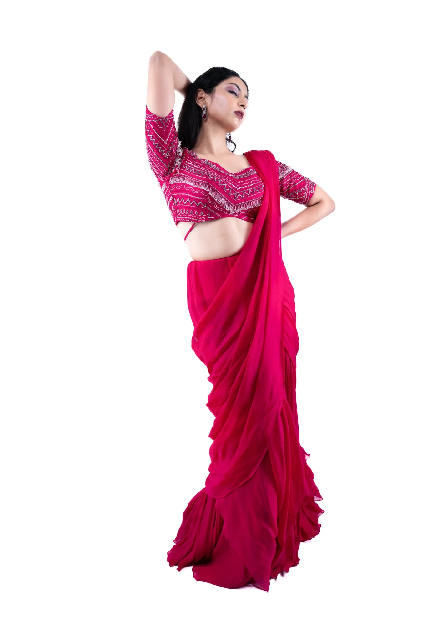 Fuchsia Pleated Concept Saree