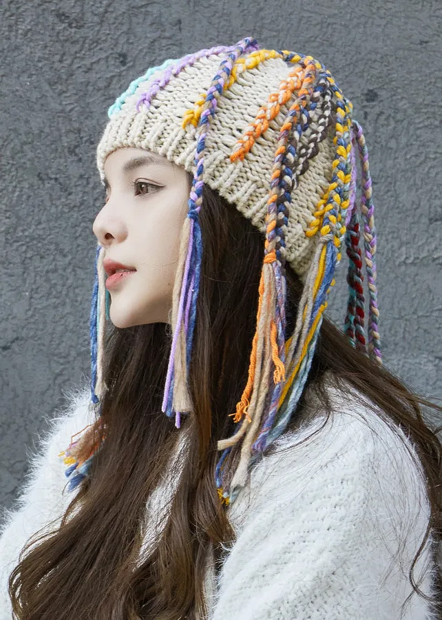 Hip Hop Style Beige Dirty Braid Wig One Piece Hand Knit Bonnie Hat