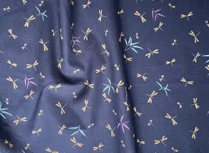 Indigo Dragonflies & Bamboo Leaves Cotton (Made in Japan)