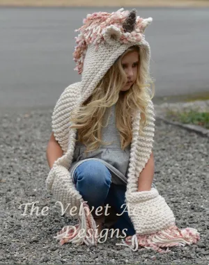 Knitting PATTERN-The Unice Unicorn Hooded Scarf (12/18 months, Toddler, Child, Teen, Adult sizes)