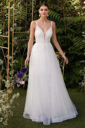 Ladivine CD0154W CInderella Divine Elegant Deep Neckline Wedding Gown w/ Layered Skirt