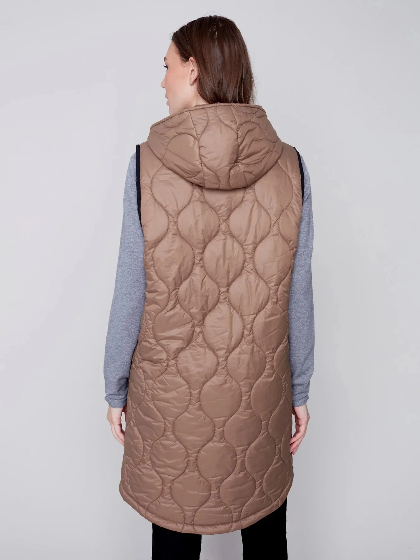 Long Quilted Puffer Vest with Hood