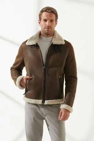 Men Aviator Tan&Off-White Shearling Jacket