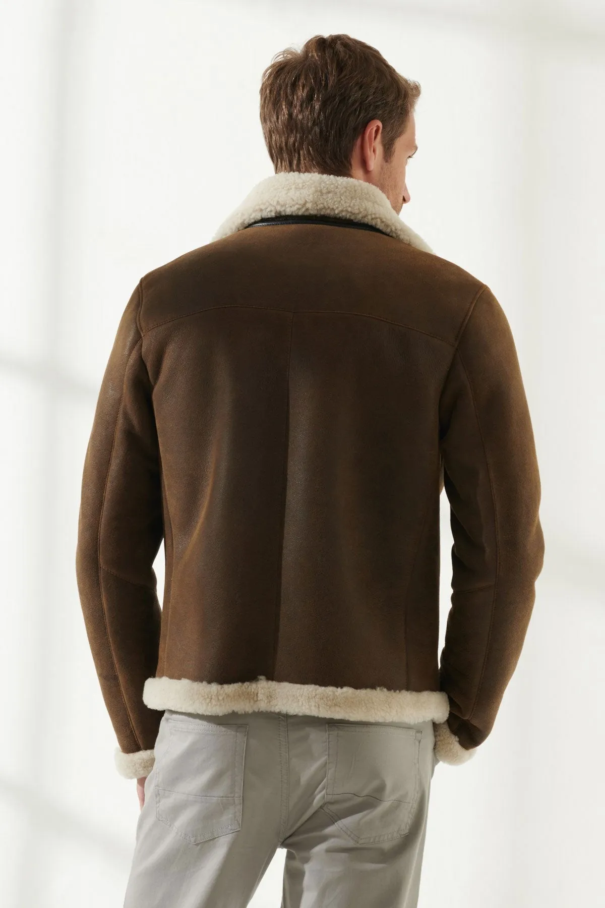 Men Aviator Tan&Off-White Shearling Jacket