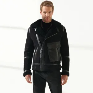 Men's Black Aviator Shearling Jacket