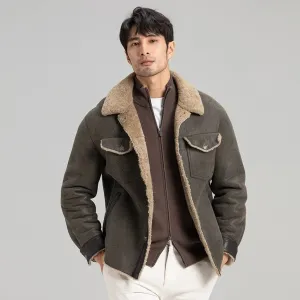 Men's Grey Shearling Jacket - Trucker Style