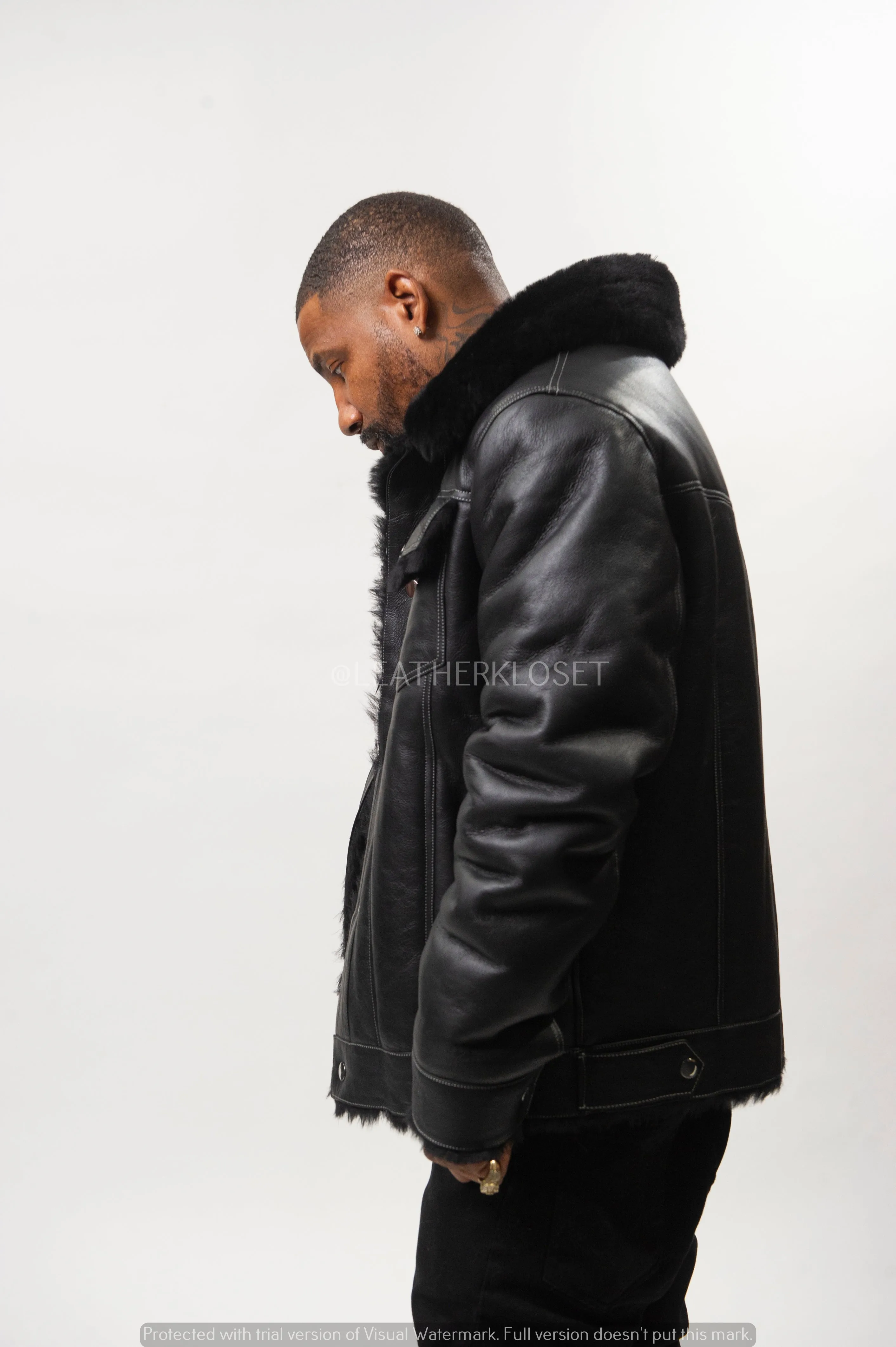 Mens Troy Shearling With Matching Hat [Black Napa]