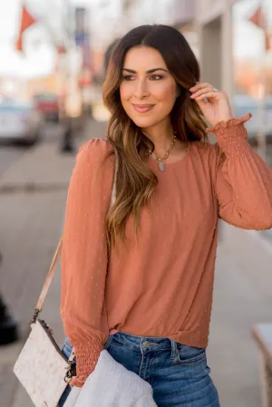 Micro Dot Cinched Sleeve Blouse