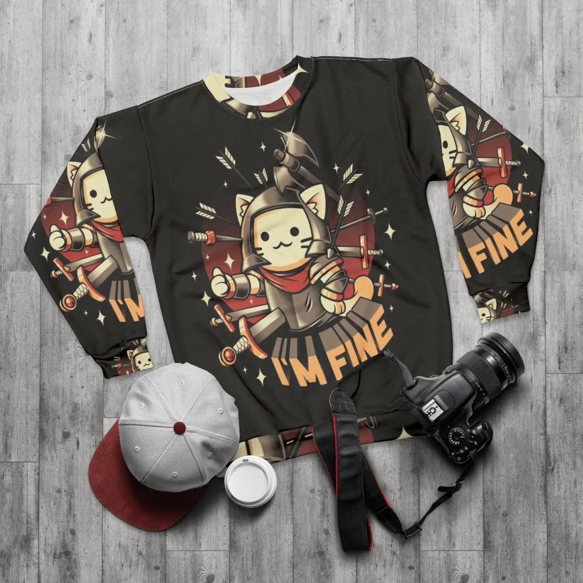 "I'm Fine Cat Sweatshirt - Medieval Knight Inspired Cute Kawaii Apparel"