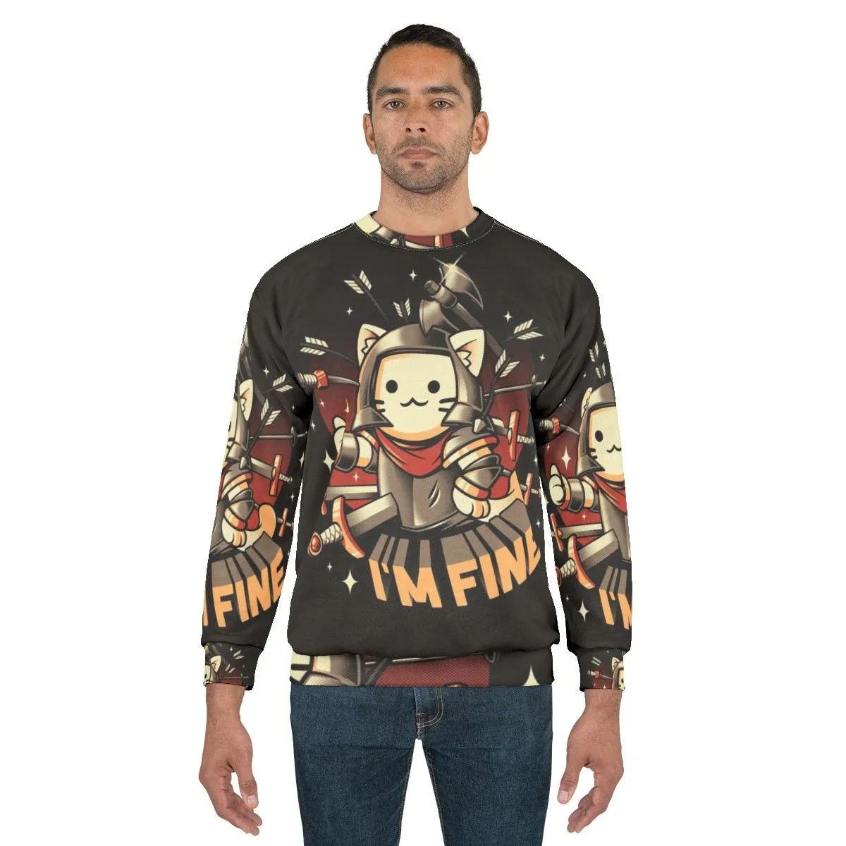 "I'm Fine Cat Sweatshirt - Medieval Knight Inspired Cute Kawaii Apparel"