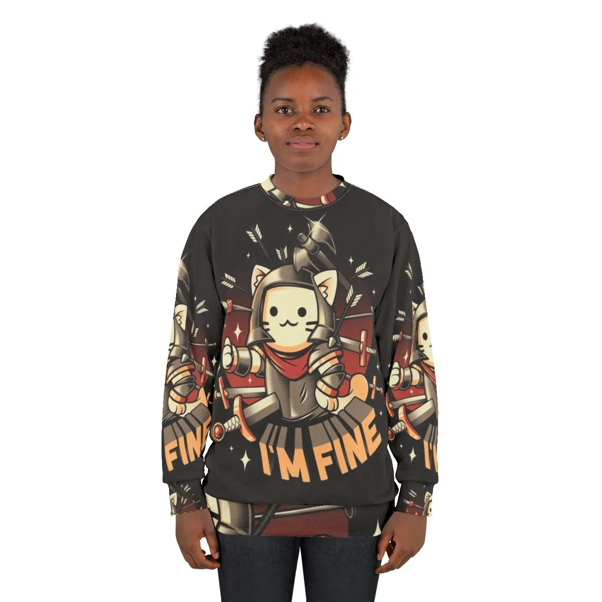 "I'm Fine Cat Sweatshirt - Medieval Knight Inspired Cute Kawaii Apparel"