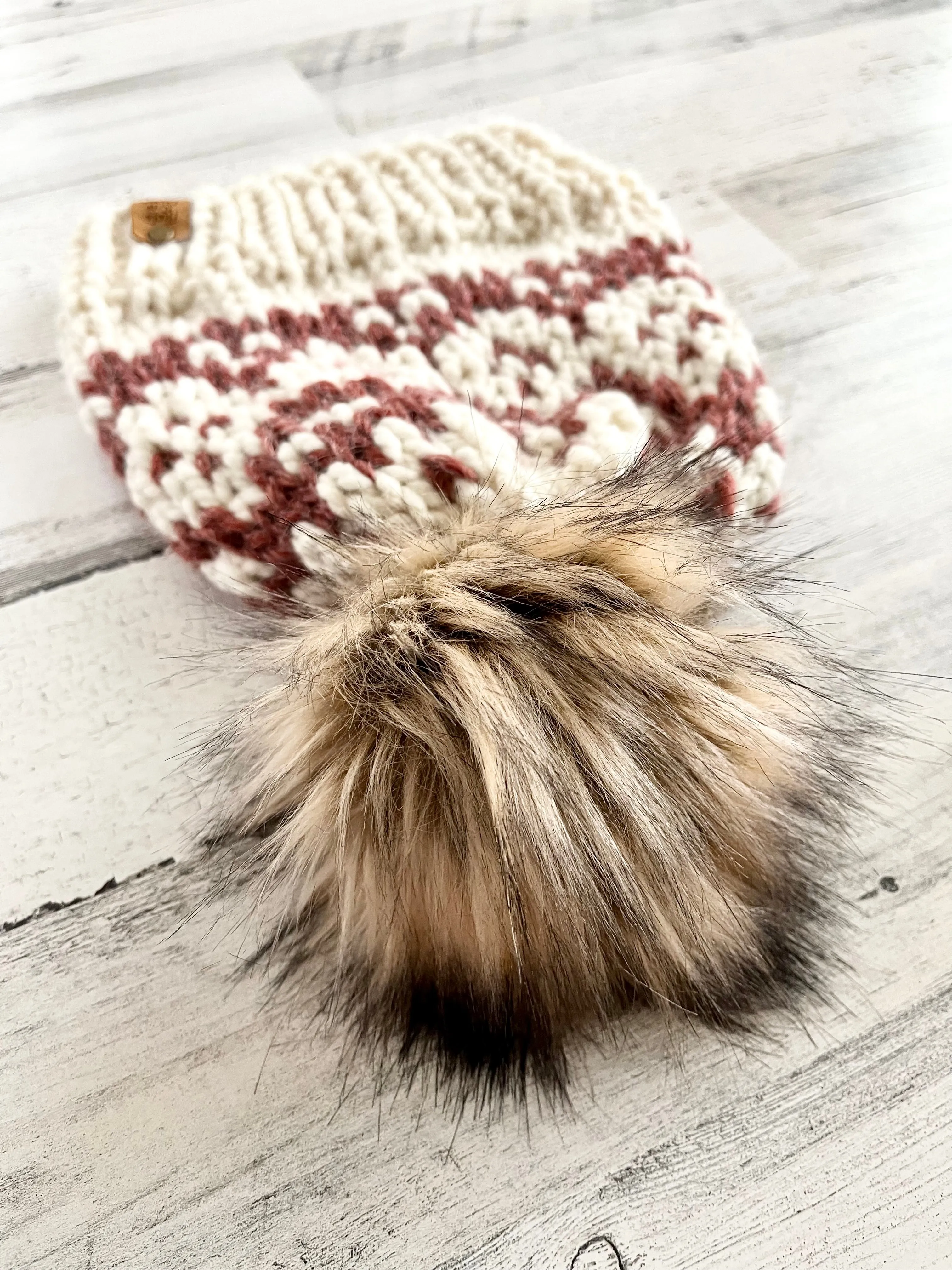 Reversed Fair Isle Diamonds with Faux Fur Pom