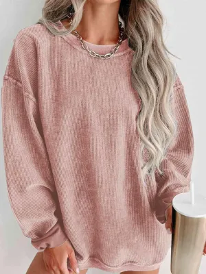 Round Neck Dropped Shoulder Ribbed Sweatshirt