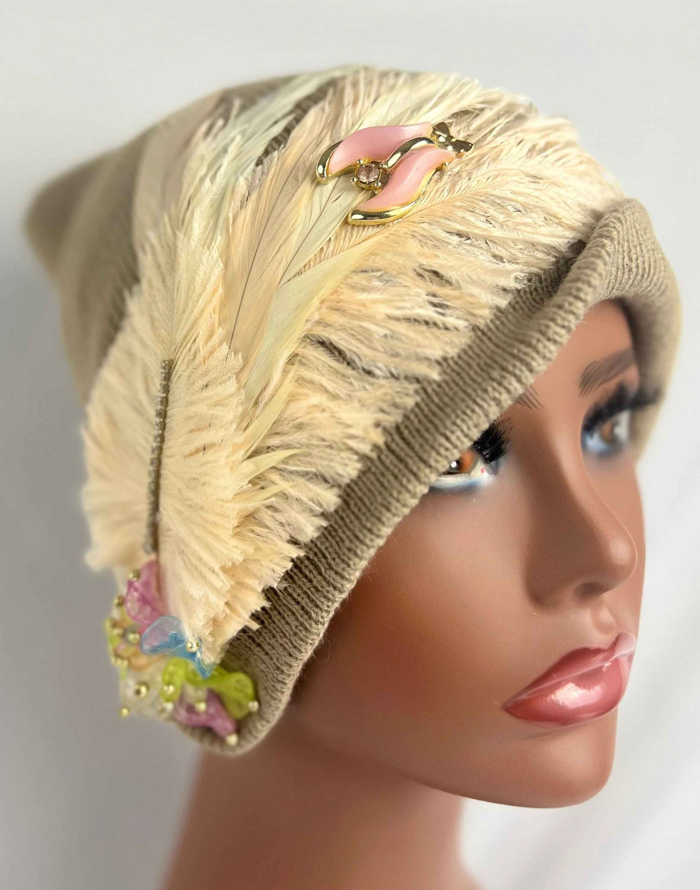 SOLD - Embellished Feathered & Vintage Jeweled Hat