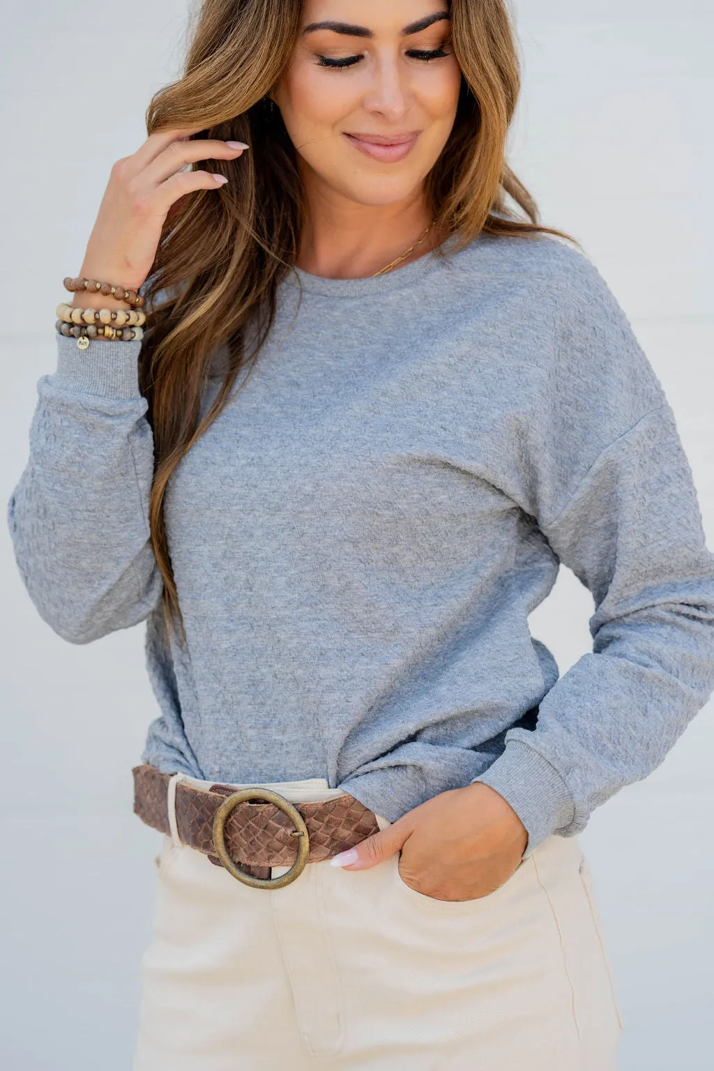 Textured Geo Solid Trim Sweatshirt