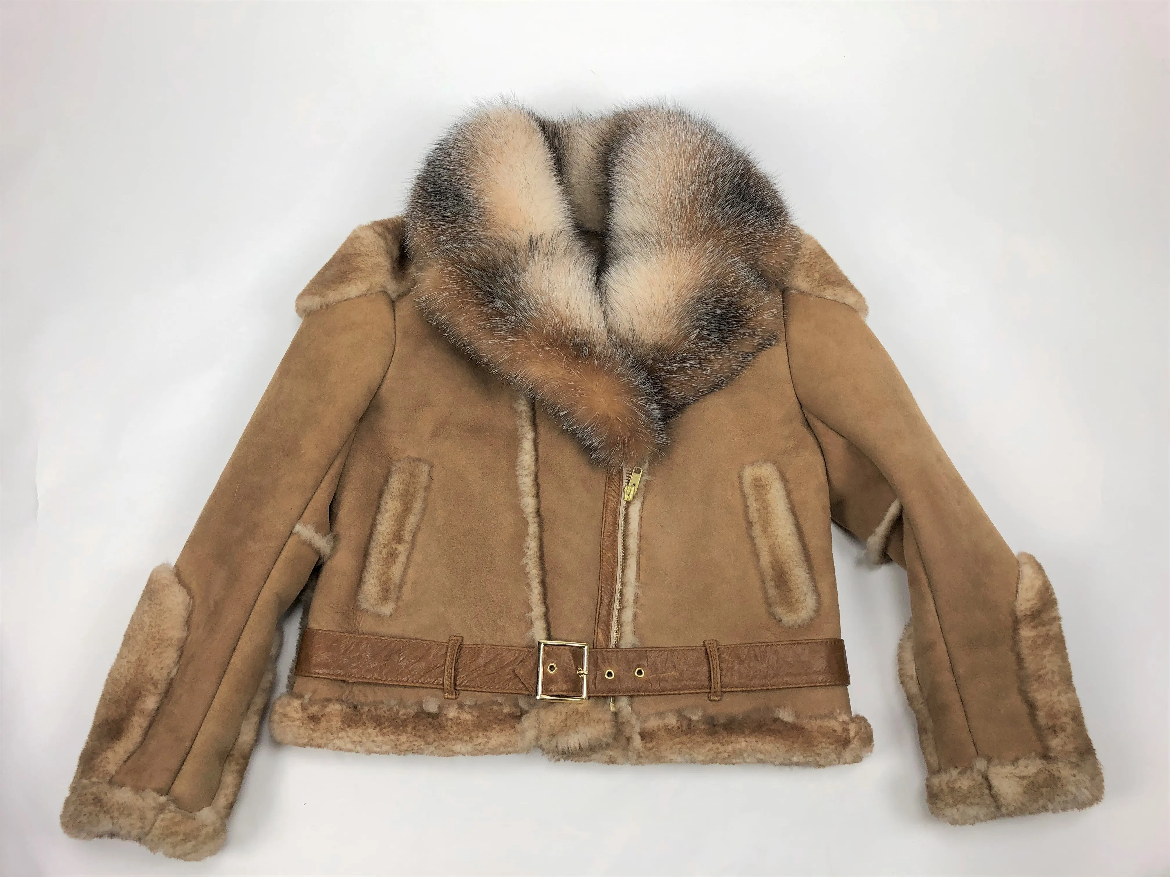 Women's Biker Shearling With Crystal Fox Collar