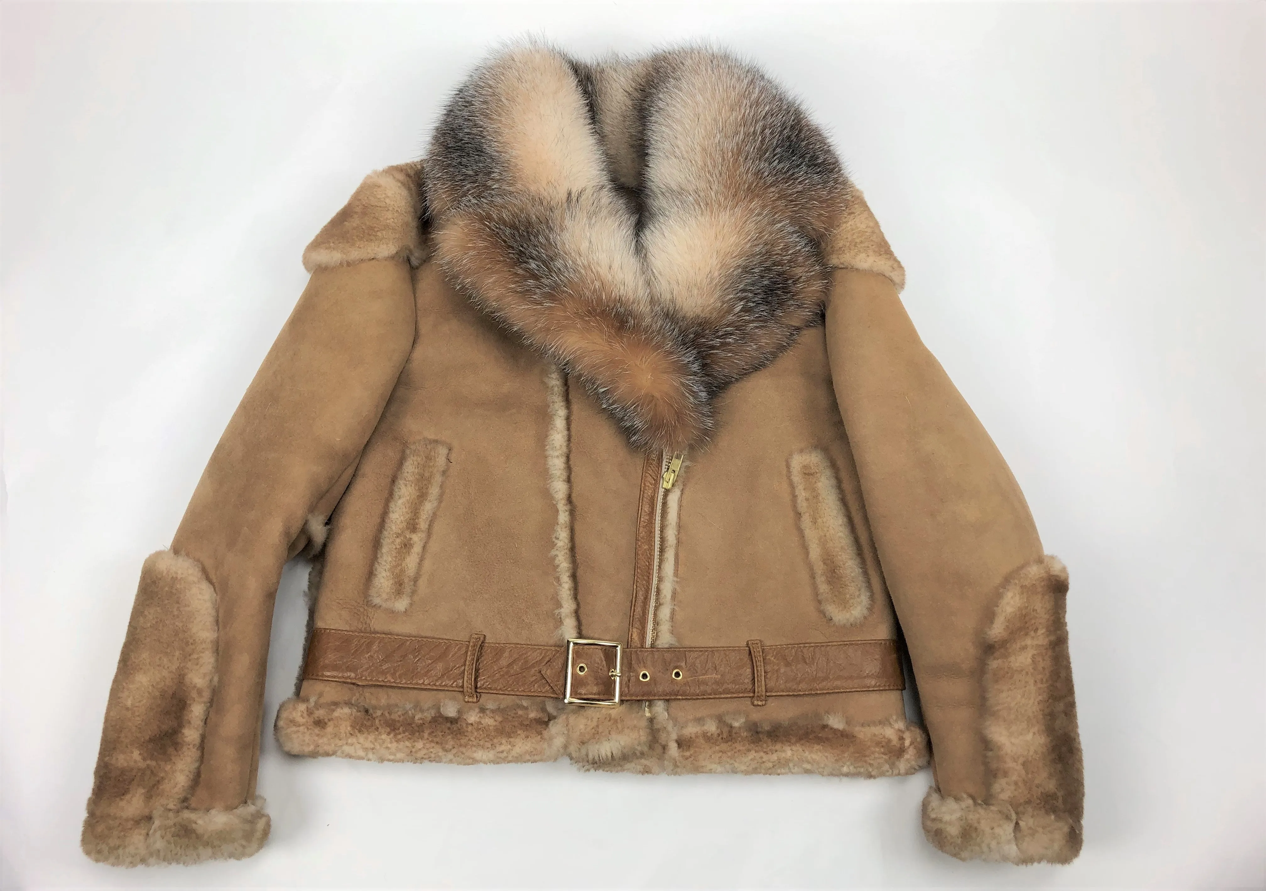 Women's Biker Shearling With Crystal Fox Collar