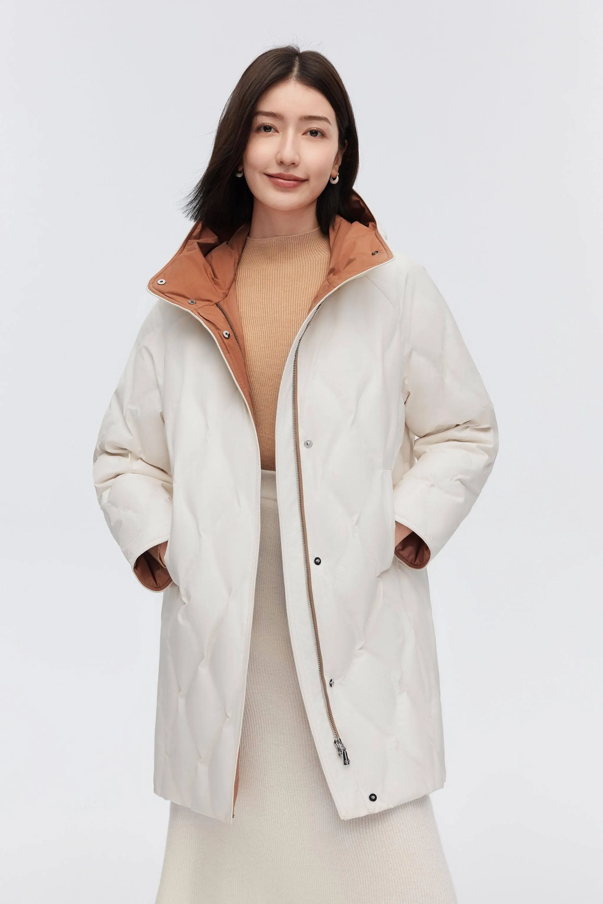 Women's Classic Business Thigh Length Goose Down Coat