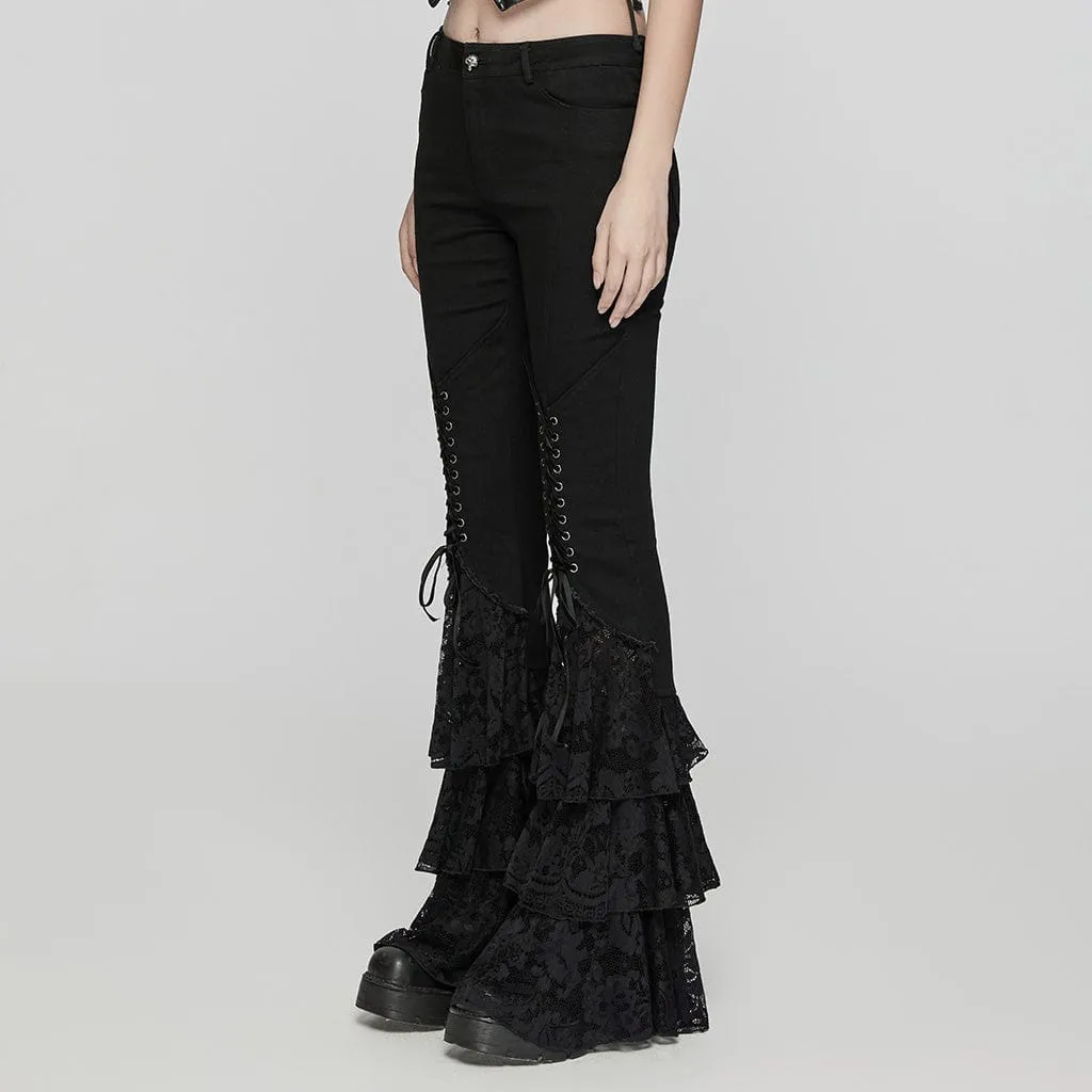 Women's Gothic Lace-up Layered Flared Pants