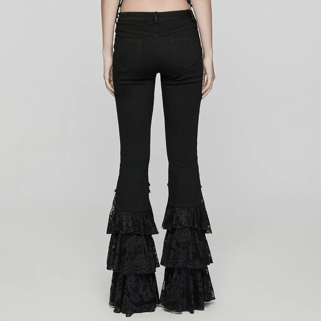 Women's Gothic Lace-up Layered Flared Pants