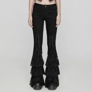 Women's Gothic Lace-up Layered Flared Pants