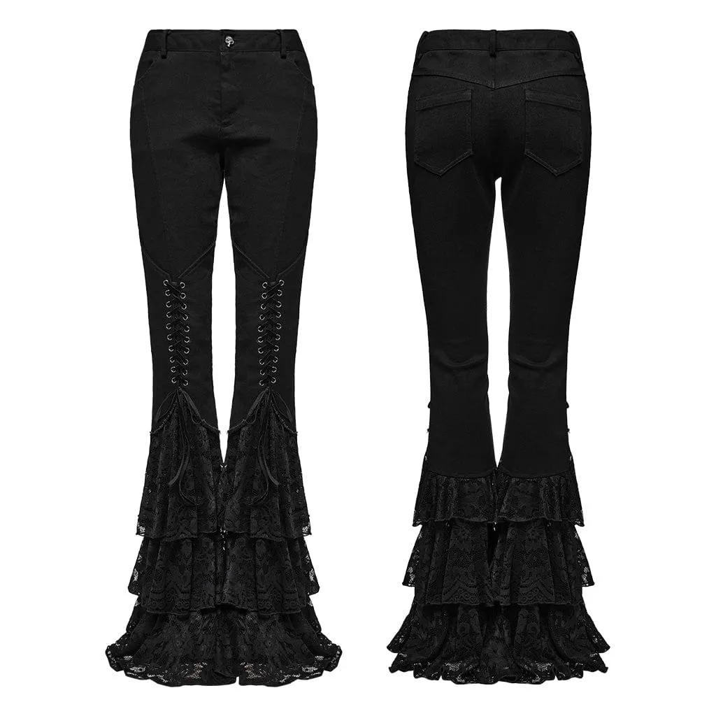 Women's Gothic Lace-up Layered Flared Pants