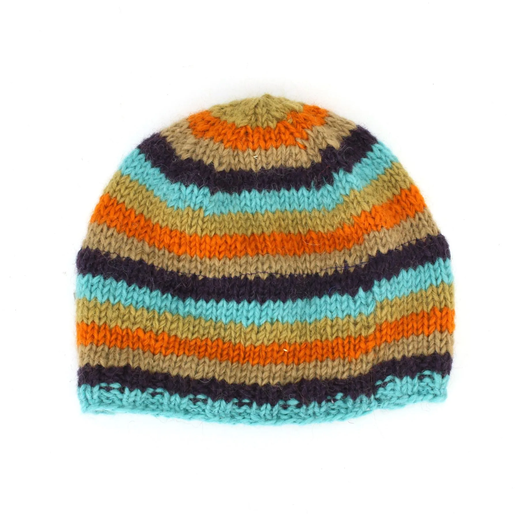 Wool Knit Beanie Hat - Stripe Retro A